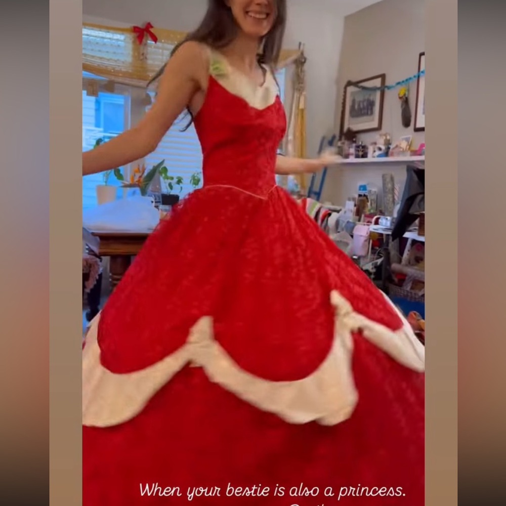 GIFTED 1950’a Vintage Red Southern Belle Ball Gown Red Lace Bows Maxi Dress - Picture 1 of 17